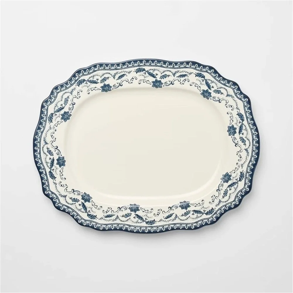 Christmas Stoneware Serve Platter Blue Pattern‎ - Threshold Studio McGee, Target